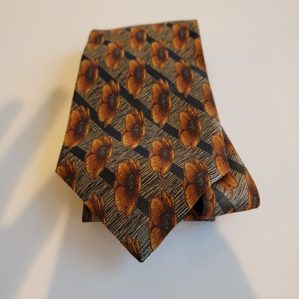Zegna Sunflower Tie grey brown orange gold bronze men's necktie